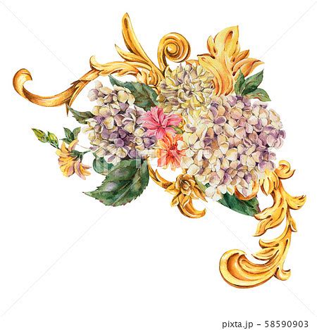 Watercolor golden baroque floral curl hydrangea のイラスト素材 58590903 PIXTA