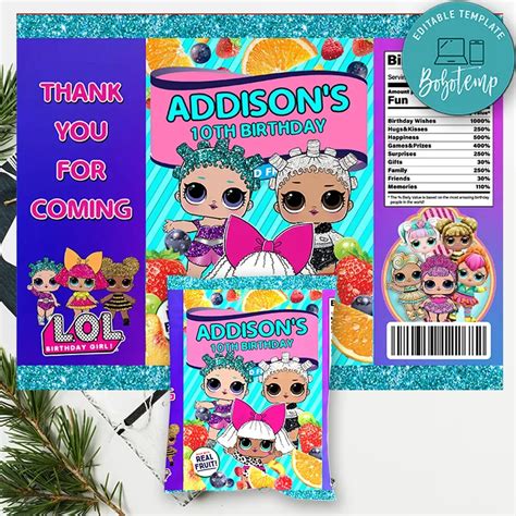 Lol Surprise Dolls Fruit Snack Bag Digital File Printable Diy Bobotemp