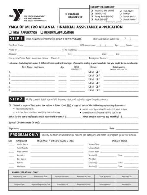 Ymca Printable Application Form Printable Forms Free Online