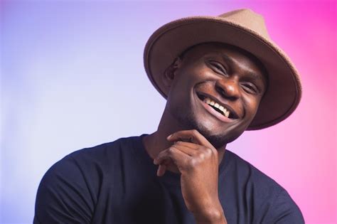 Premium Photo Smiling Happy American African Man Wear Stylish Hat On