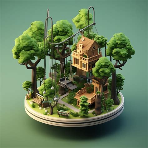 Premium Ai Image D Rendering Of Tree Swing City Isometric Miniature