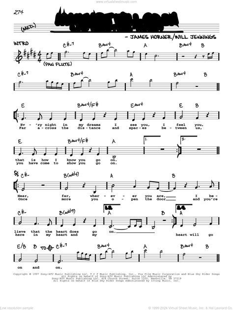 My Heart Will Go On Love Theme From Titanic Sheet Music Real Book