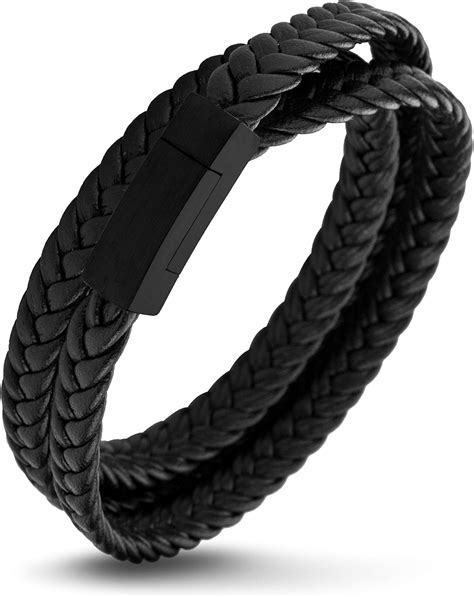 Amazon Jewelry Stainless Steel Braided Double Wrap Leather