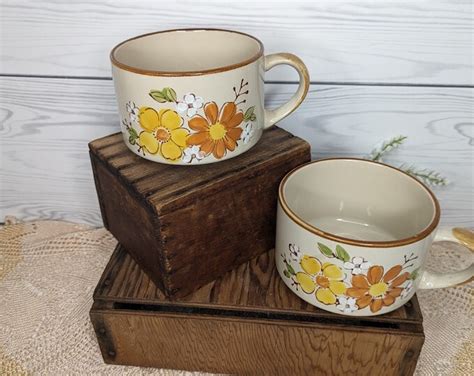 Vintage Stoneware Pottery Soup Mugs By Casualstone Etsy