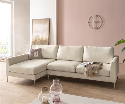 Ecksofa Marla 285x140 cm Chenille Creme Weiß Ottomane links DELIFE