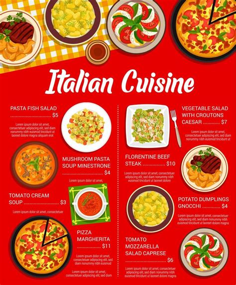 Italian Cuisine Restaurant Meals Menu Template 11860899 Vector Art At