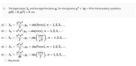 Solved The Eigenvalues N And The Eigenfunctions Yn For Chegg