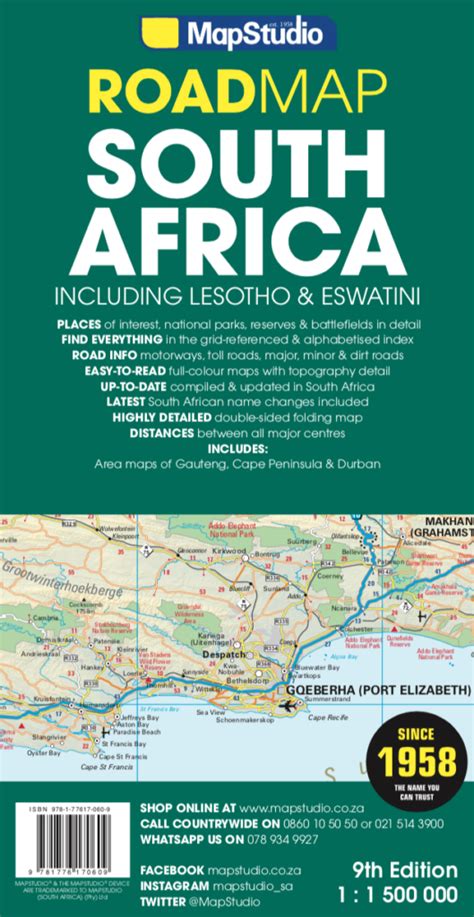 South Africa Including Lesotho Swaziland Road Map Mapstudio