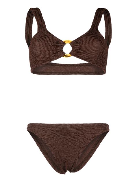 Hunza G Julian Crinkled Two Pice Bikini Set In Brown ModeSens