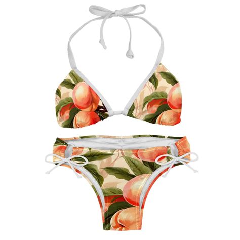Peach Detachable Sponge Adjustable Strap Bikini Set Two Pack Ideal For Beach Pool Parties