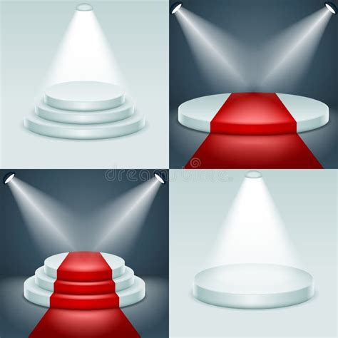 Stage Podium Set Award Ceremony Illuminated D Realistic Design Vector