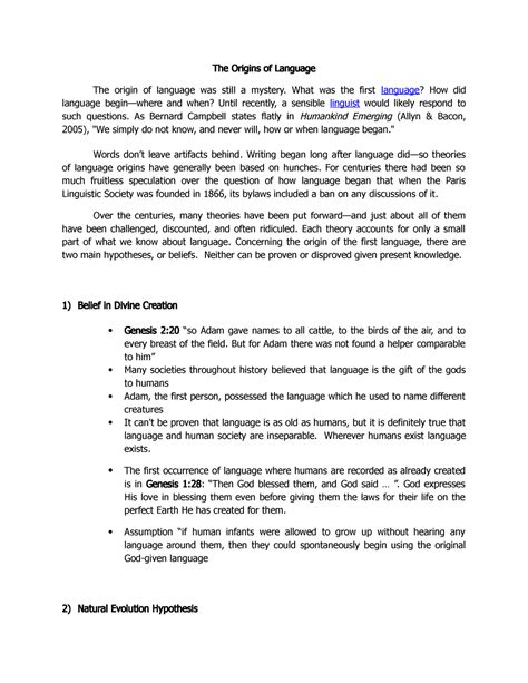 The Origins of Language - Literature - PangSU - Studocu