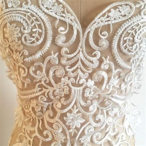 Heavily Beaded Lace Applique Light Ivory Bodice Applique Diy Etsy