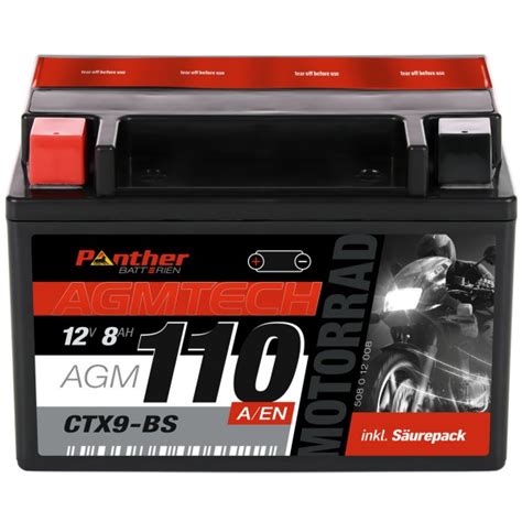 Rätikon Batterien AG Motorradbatterie 50812 12V 8Ah CTX9 BS