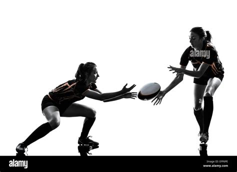 Rugby Women Players Team In Silhouette Isolated On White Backround