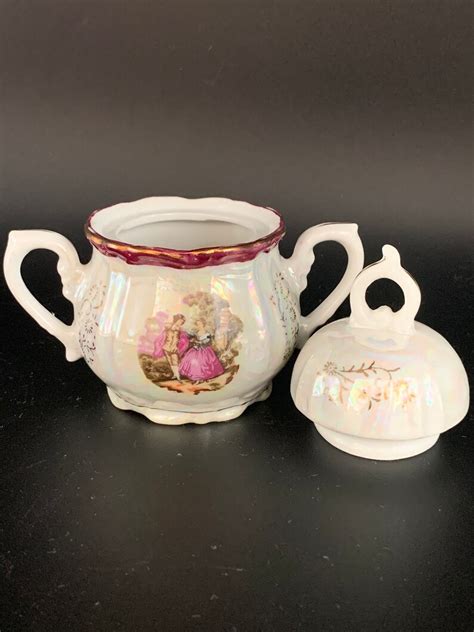 Victorian China Sugar Bowl W Purple Gold Trim Vintage Javs Japan