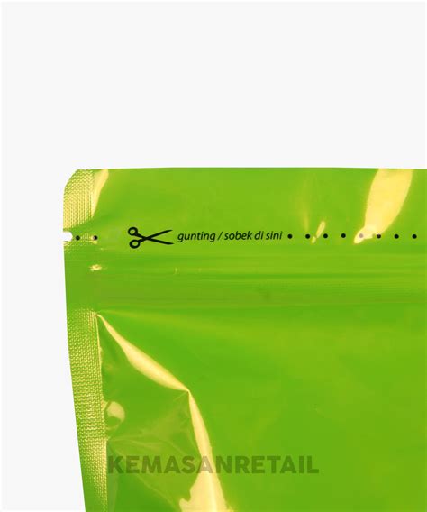 Kemasan Standing Pouch Transmet Kombinasi Zip Hijau 14X23 500gr