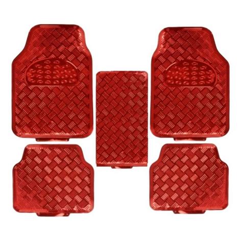 Generico Alfombra Cubre Piso Metálico Rojo Set 5pcs Auto Tuning