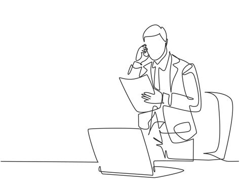 Single Continuous Line Drawing Of Young Marketing Manager Reading Sales