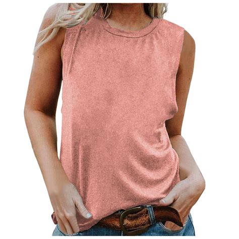 Gaqlive Womens T Shirts Vest Sleeveless Tanks Casual Tops O Neck Solid