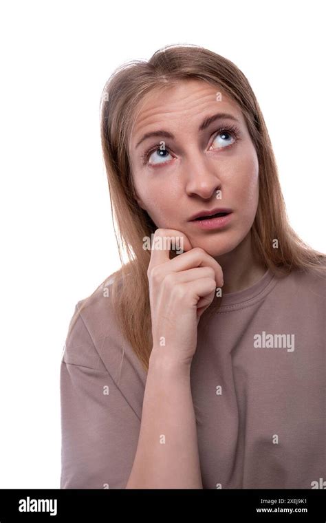Year Old Blonde Woman Wearing A T Shirt Against A Studio Background Stock Photo Alamy
