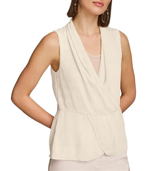 Donna Karan Surplice V Neckline Sleeveless Faux Wrap Top Dillards