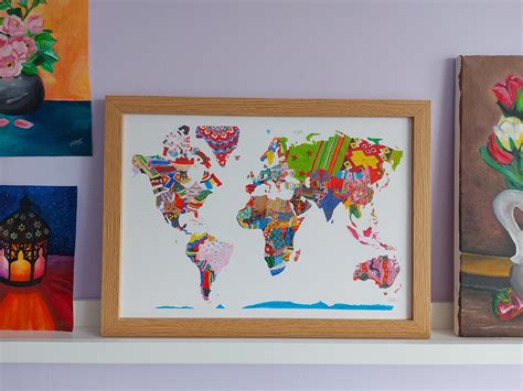 cultural map art colourful world map travel print etsy