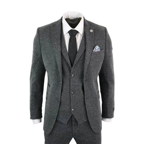 Truclothing Stz11 Men S Grey 3 Piece Tweed Suit Herringbone