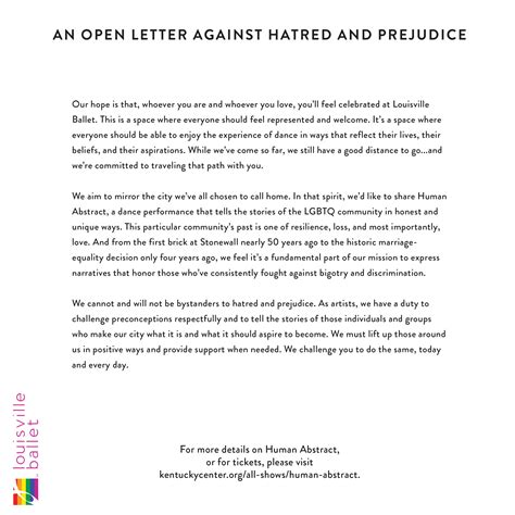 An Open Letter Against Hatred and Prejudice – Louisville Ballet