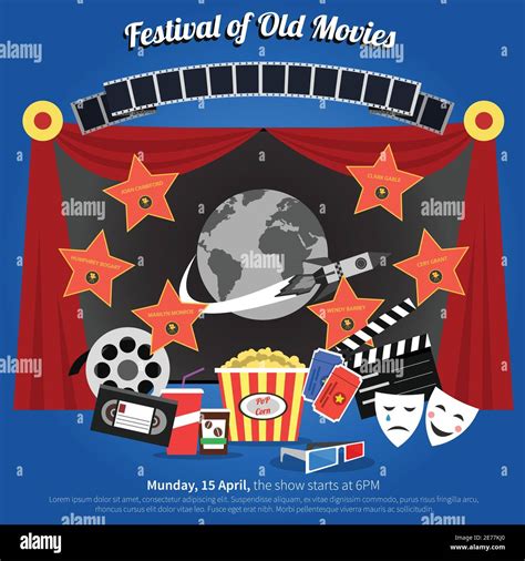 Movie festival poster with film industry symbols flat vector ...