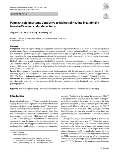 Pdf Pancreaticojejunostomy Conducive To Biological Healing In