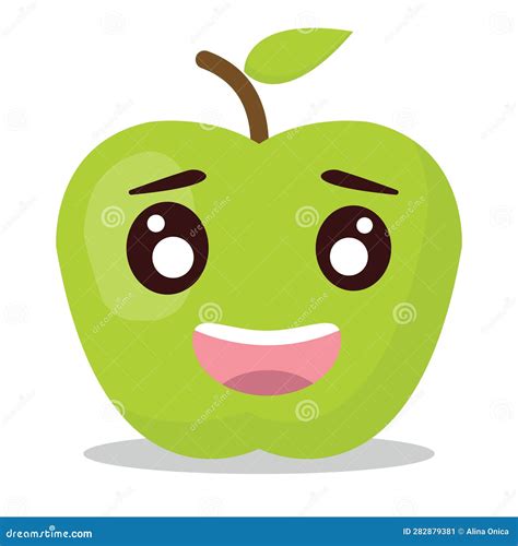 Cute Apple Cartoon Emoji. Different Emoji on the Apple Shaped Face ...