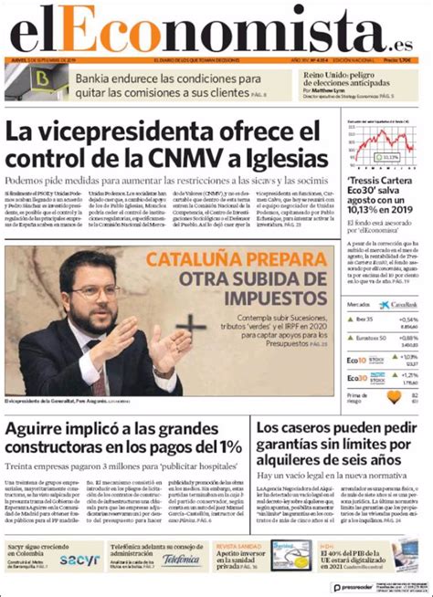 Las Portadas De Los Peri Dicos Econ Micos De Hoy Jueves De Septiembre