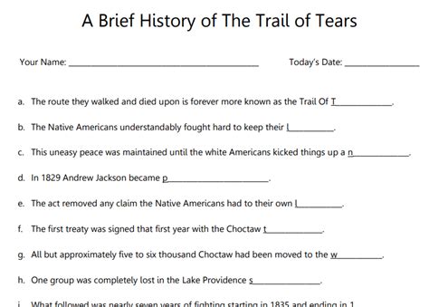 Indian Removal Act Trail Of Tears Video Questions Differentiated