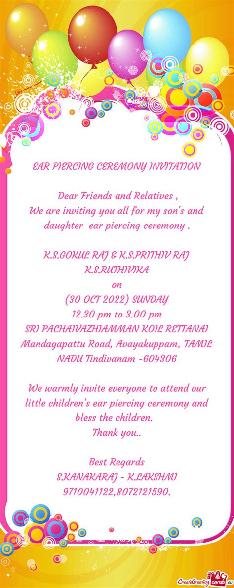 We Are Inviting You All For My Son S And Daughter Ear Piercing Ceremony