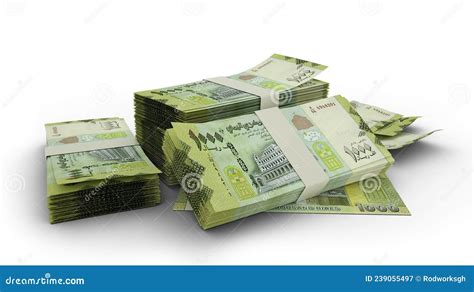 Stack of Yemeni Rial Notes Isolated on White Background Stock Illustration - Illustration of ...