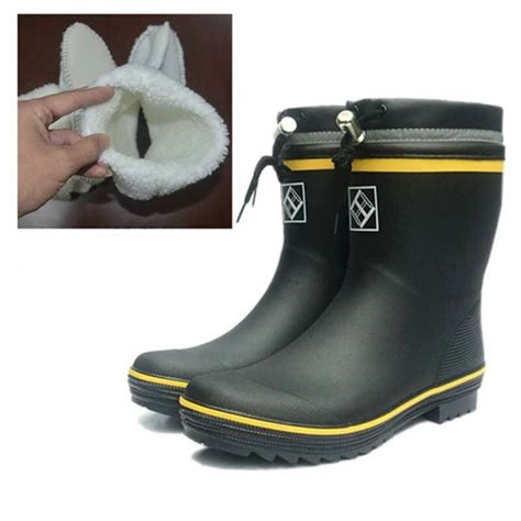 Bottes De Pluie Noires En Caoutchouc Avec Doublure Chaude Pour Homme