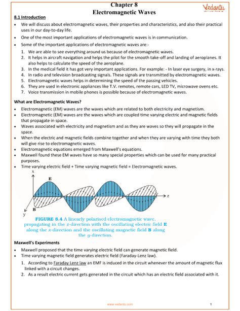 Class 12 Physics Revision Notes For Chapter 8 Electromagnetic Waves