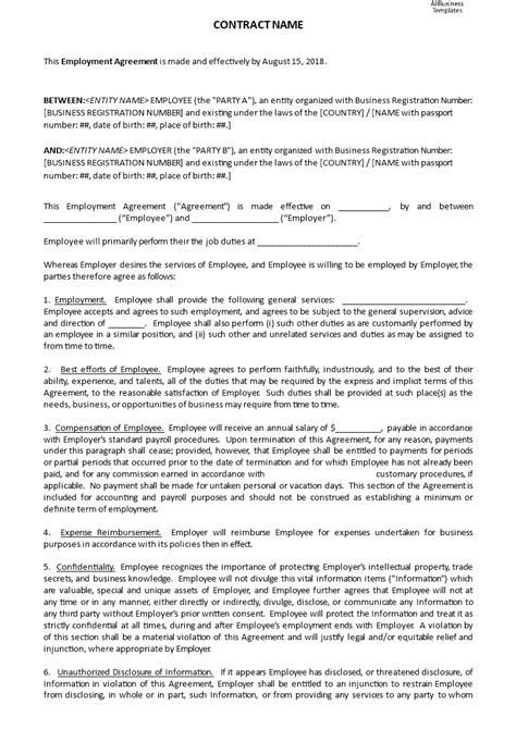 Basic Employment Agreement Example Templates At