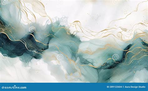 Floral Background With Marble Pattern Watercolor Emerald Green