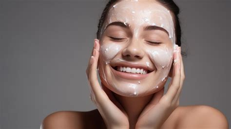 Premium AI Image Close Up Beauty Portrait Of A Laughing Beautiful Half Naked Woman Applying