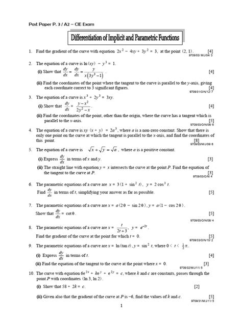 Parametric And Implicit Differentiation Pdf Equations Curve