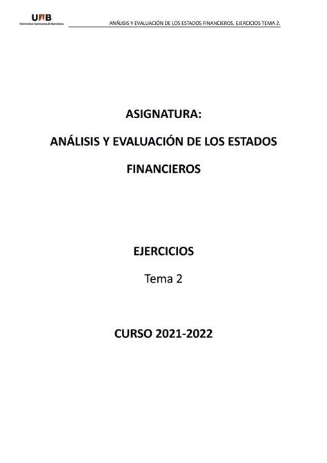 2021 2022 AEFI Ejercicios Tema 2 Anàlisi dels Estats Financers