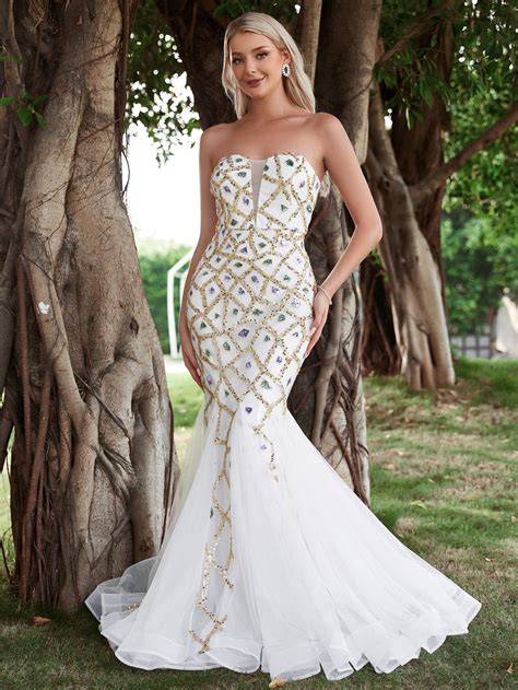 Mesh Insert Mermaid Hem Sequin Tube Wedding Dress – Faeriesty