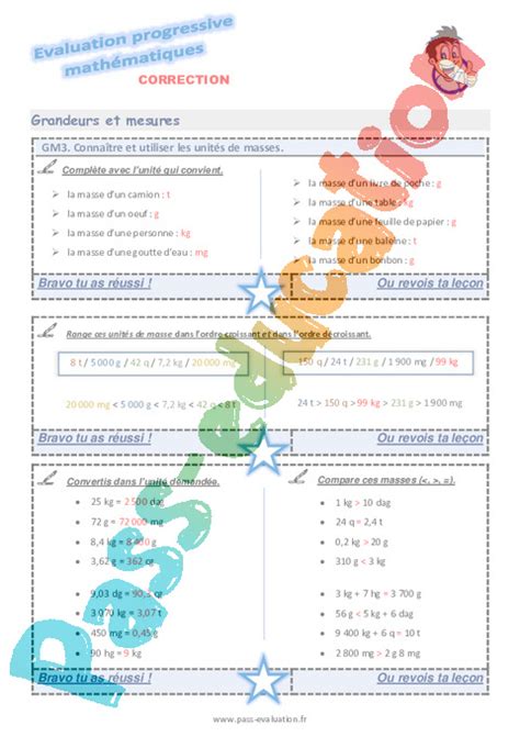 Connaître Et Utiliser Les Unités De Masses Au Cm2 Evaluation Progressive Pdf à Imprimer