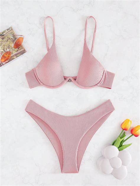 Women S Sexy Steel Supported Bikini With Push Up Effect Solid Color