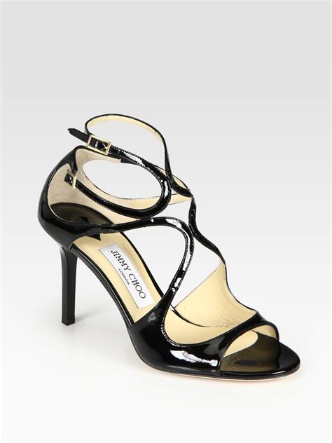 Jimmy Choo Ivette Strappy Patent Leather Sandals In Black Lyst