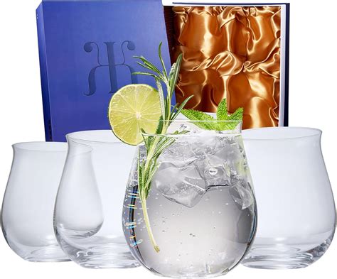 Gin And Tonic Balloon Glasses Vintage Design Stemless Glassware Set Of 4 Art