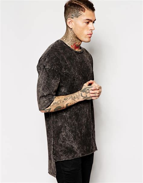 Asos Super Longline T Shirt With Acid Wash And Oversized Fit In Black