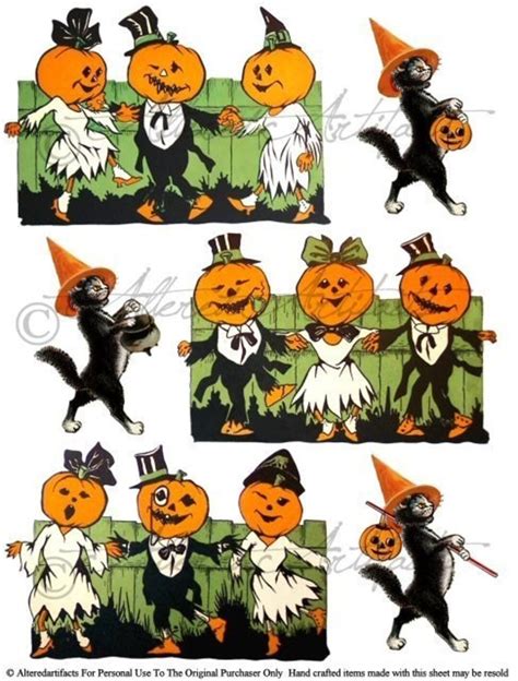 Printable Vintage Halloween Clip Art Pumpkin Dance Party Retro Scraps